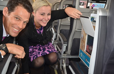 Air New Zealand staff settle Mahia into her seat.