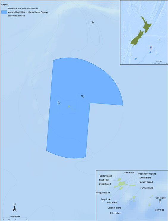 Bounty Islands/Moutere Hauriri Marine Reserve map. 