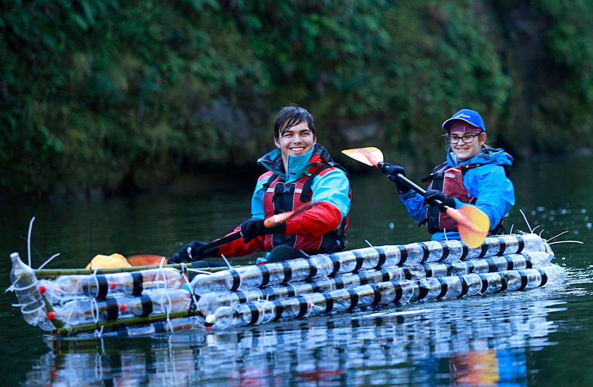 Plastic bottle kayak from the 2013 Whanganui River expedition. Photo: Plastic Bottle Kayak Project.