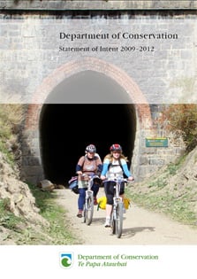 Cover of the publication showing Prices Creek tunnel near Hyde, Otago Rail Trail. Photo: Robin Thomas.