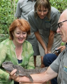 The Minister of Conservation with a tuatara.