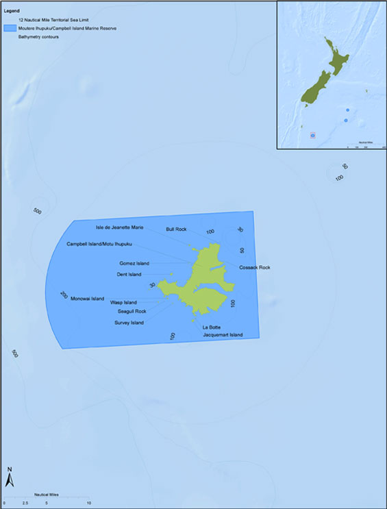 Campbell Island/Moutere Ihupuku Marine Reserve map.