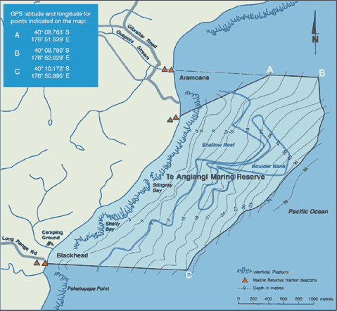 Map of Te Angiangi Marine Reserve showing its boundaries.