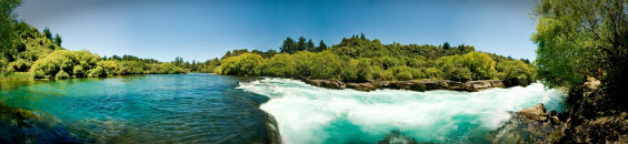 The Waikato River where it begins to narrow before tumbling over the falls.