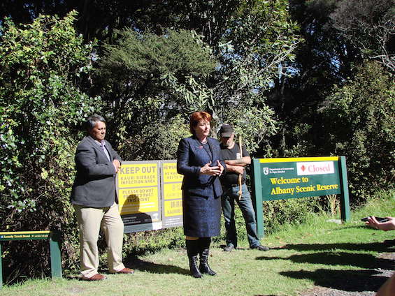 The Minister of Conservation announcing the closure of Albany Scenic Reserve.