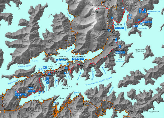 Queen Charlotte Track map 2019. 