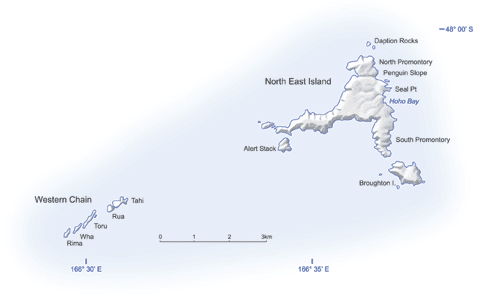 Map of The Snares Islands.