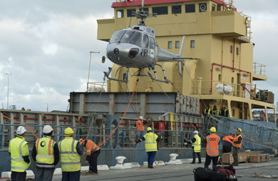 Loading the cargo vessel Norfolk Guardian in Timaru. 