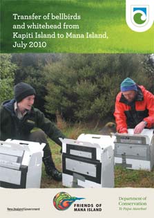 Transfer of bellbirds and whitehead from Kapiti Island to Mana Island report cover.