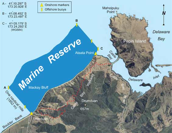 Map of Horoirangi Marine Reserve. 