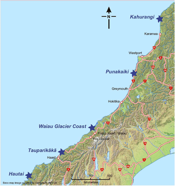 Map showing locations of West Coast Marine Reserves.