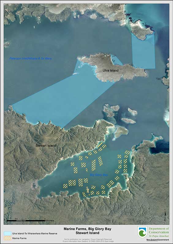 Ulva Island marine farms map. 