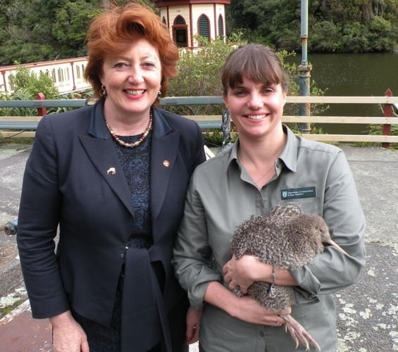 Conservation Minister Maggie Barry with the new Threatened Species Ambassador Nicola Toki.