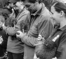 DOC Biodiversity Rangers with three of the kiwi to be released. 