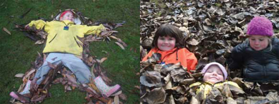 Playing in the leaves. Photo: Fiordland Kindergarten Nature Discovery. 