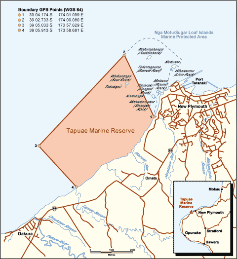 Map of Tapuae marine reserve showing boundaries.