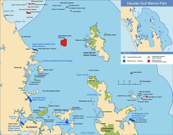 Hauraki Gulf Marine Park map. 