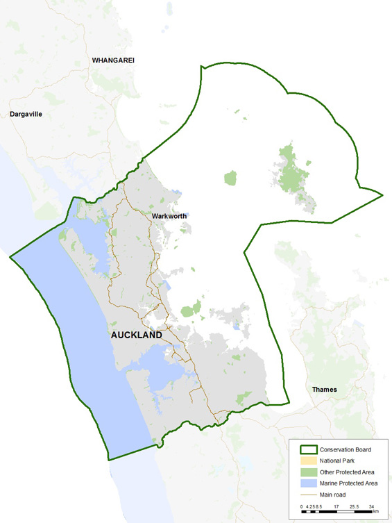 Auckland Conservation Board district map. Auckland Conservation Board district map.