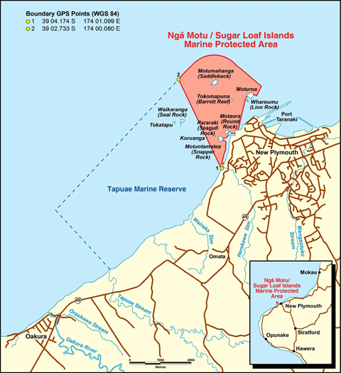 Location map of Ngā Motu/Sugar Loaf Islands Marine Protected Area