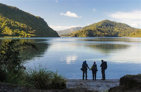 Trampers at Lake Waikaremoana.