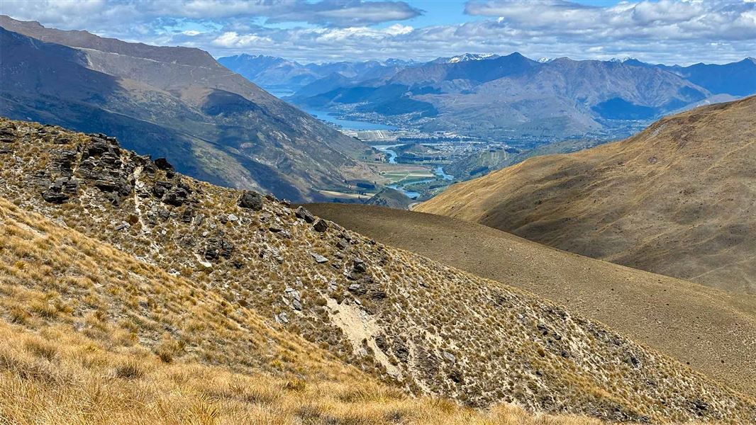 View towards Queenstown from Rock Peak Track. 