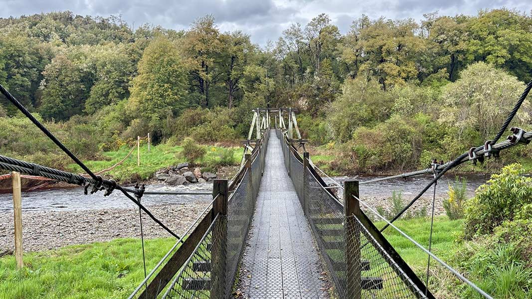 Suspension bridge at the start of Callaghans Track, Colls Dam Walk and Tailrace Walk. 
