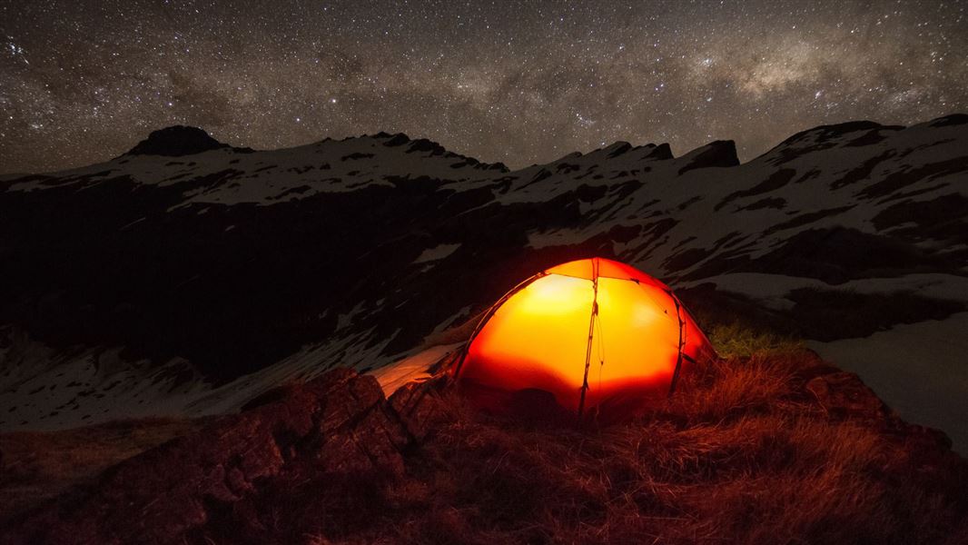 Remote camp above Lake Barra in South Westland. 