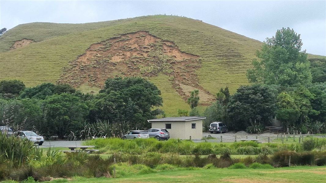Large slip across a hillside next to campsite. 