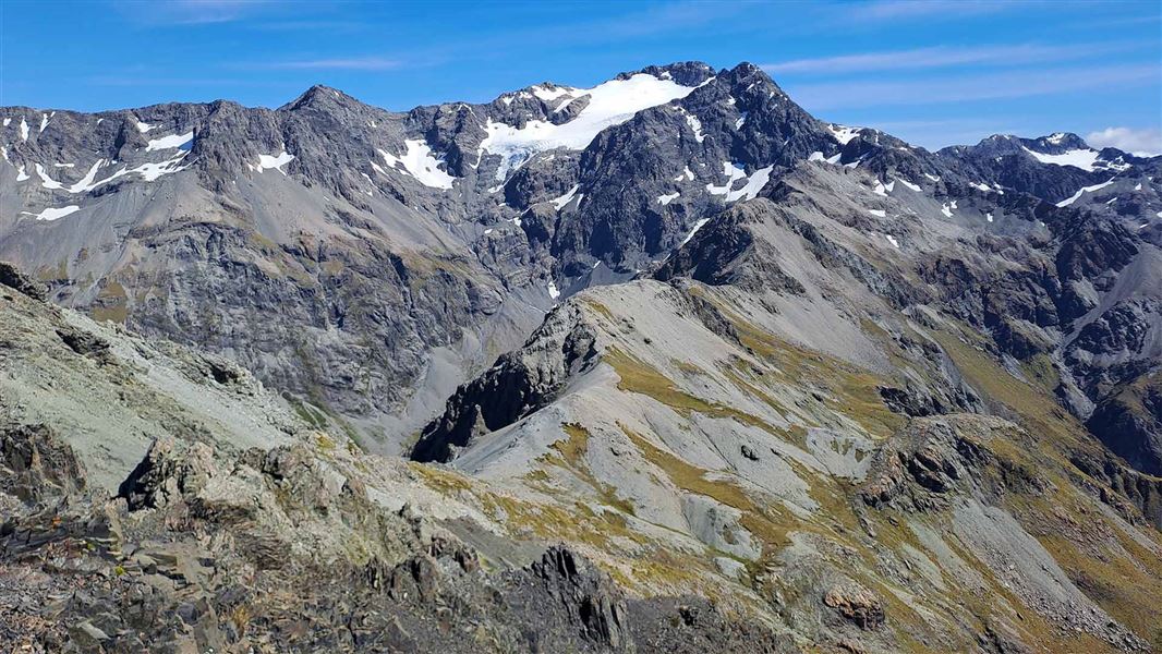 Mt Rolleston from Avalanche Peak. 