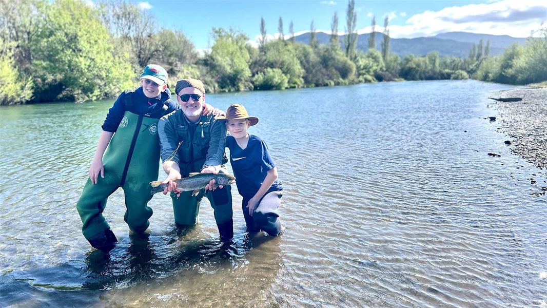 Leon Clement with sons Griffin (L) and Jenson on the Tongariro River late last year.