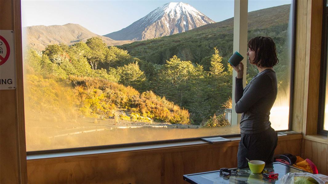 Enjoy the view this winter at Waihohonu Hut. 